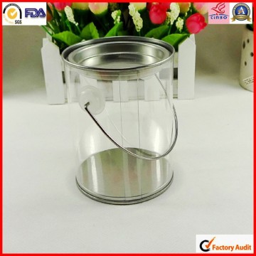 round clear pvc tin can with handle