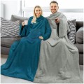 Warm 100% polyester fleece sherpa hoodie wearable blanket