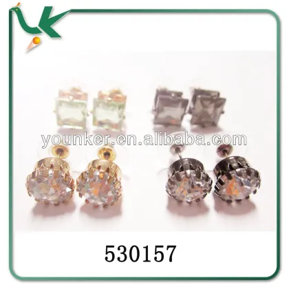 Mixed Color Stud Earrings, Cheap Wholesale Diamond Gold Stud Earrings (530157)