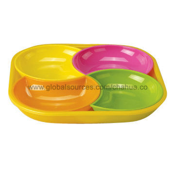 Colorful fruit tray with four compartments, made of PS, suitable for home or hotel use