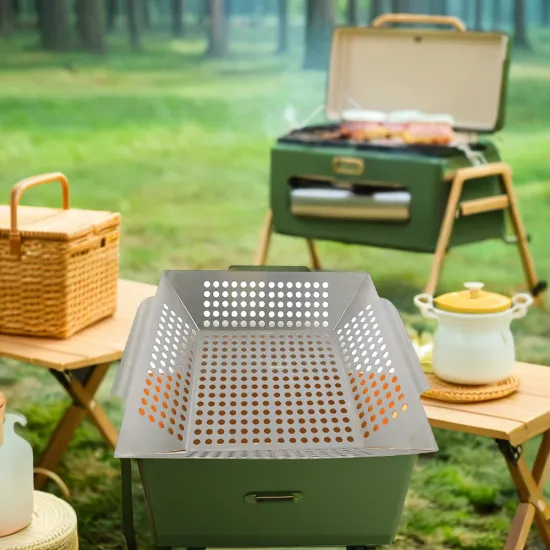 In Stock Outdoor BBQ Grilling Pans & Non-PFAS Accessories with Vegetable Grill Basket