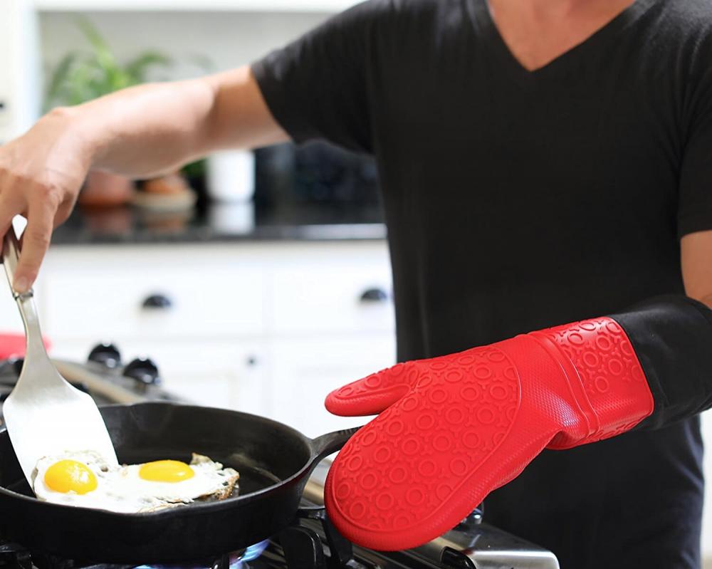 Mitones de horno de silicona de cocina con forro acolchado