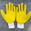 Guantes de látex amarillo con forro de franela de punto de muñeca