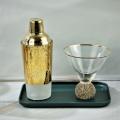 glass cocktail shaker with gold plated design