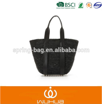 2016 New arrival lady handbag All-match knitted bag women's Straw shoulder bag with rivet