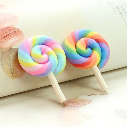 5Pcs New Clay Rainbow Candy Lollipop for Clay Pretend Play Toy Phone Decoration Crafts Making DIY