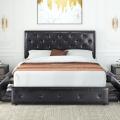 4 Storage Drawers Leather Upholstered Platform Bed Frame