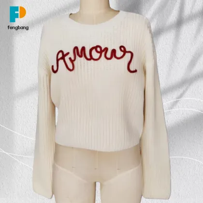 Soft Ivory Knitted Sweater with Beaded Embroidery