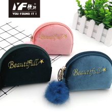 Beautiful style velvet embroidered semicircle coin purse