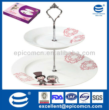 Hot Selling round shape 2 layers porcelain cake stand fiestaware