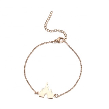 Yiwu Aceon Stainless Steel Custom Connector Logo Sign Charm Paradise Theme Rose Gold Castle Bracelet