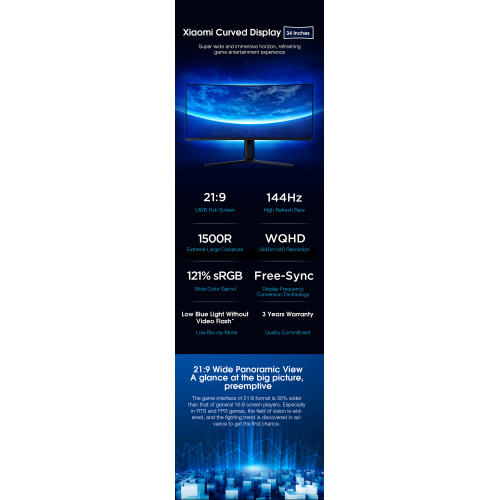 Monitor Xiaomi Pantalla de visualización de 34 pulgadas