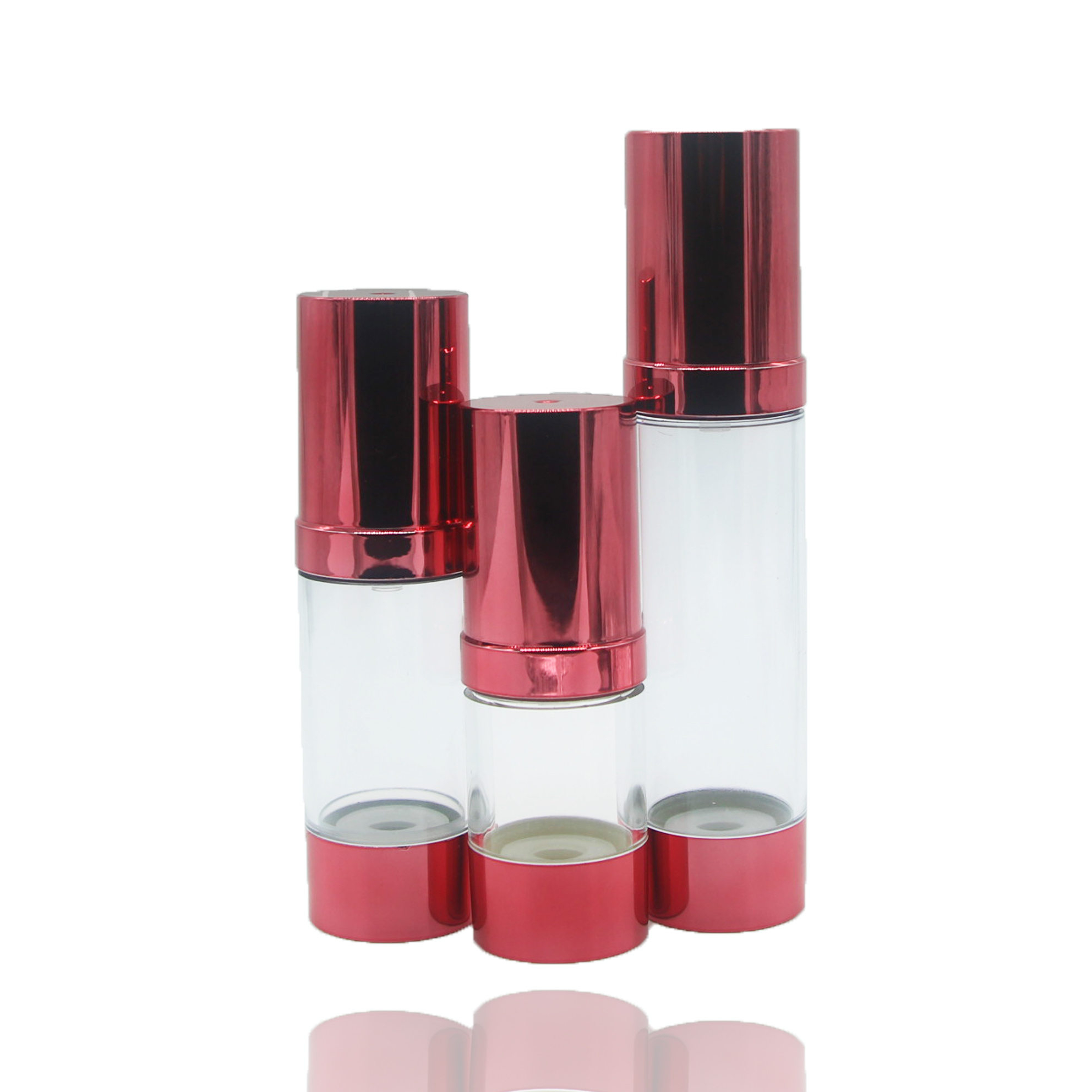 bouteille airless de pulvérisation de pompe en plastique transparent rouge cosmétique