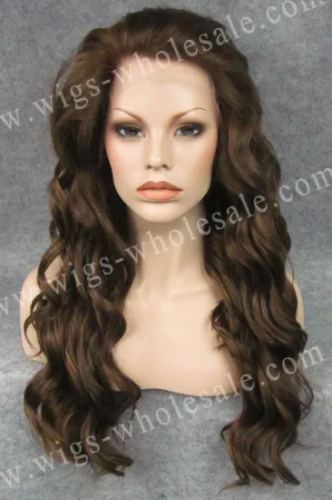 Long wave lace front silk top synthetic wig brown kim kardashian wig N6-8/27