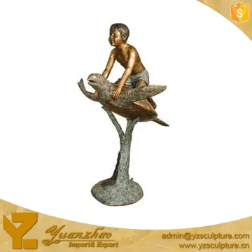 Garden Bronze Boy on Turtle Fountain GBF-C003V