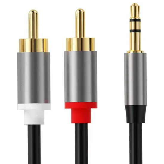 3.5mm Stereo Plug to 2RCA AUX Gold-Plated Stereo Audio Y-Splitter for Home Theater, Speaker, DVD - 1m