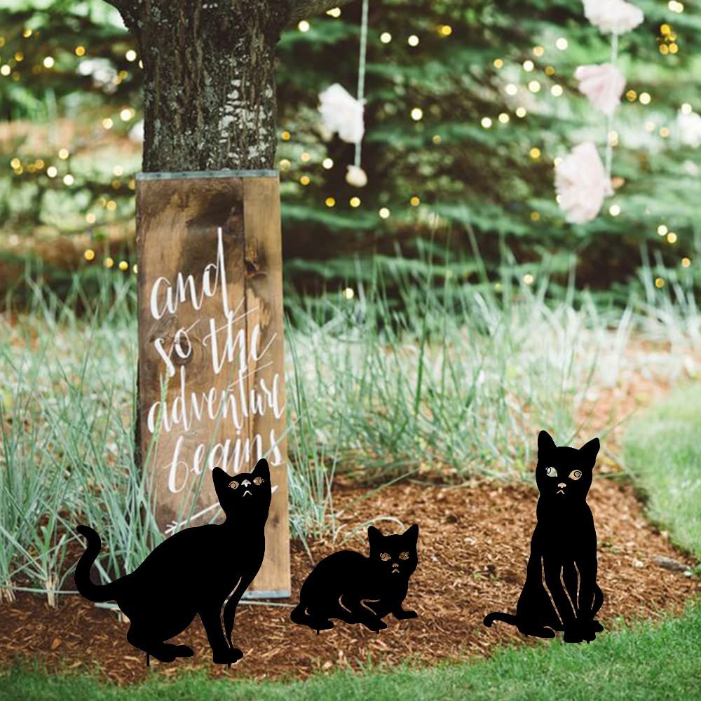 3 Pack Metal Cat Decorative Garden Stakes