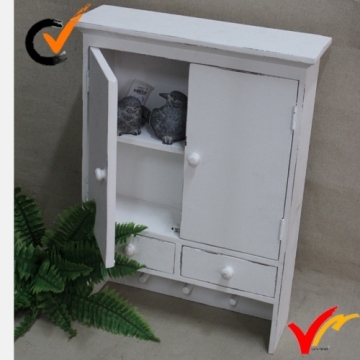 White Wooden Wall Mounted Kitchen Cupboard with Hook