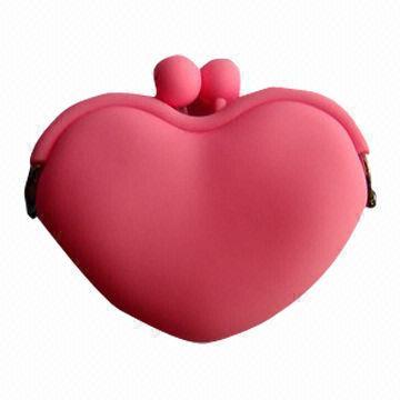 Heart-shaped Silicone Coin Wallet, ODM/OEM Designs are Welcome, Various Colors are Available