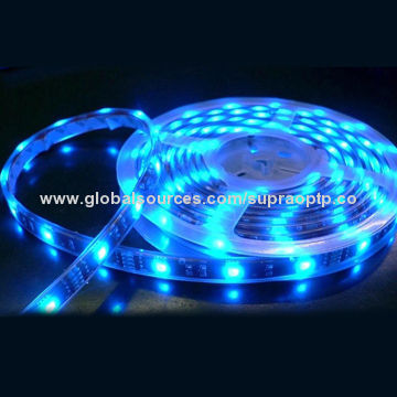 Blue Color Flexible LED Strip, 30 Pieces of 3528 SMD LEDs/Meter, Waterproof, 120 Degrees Beam Angle
