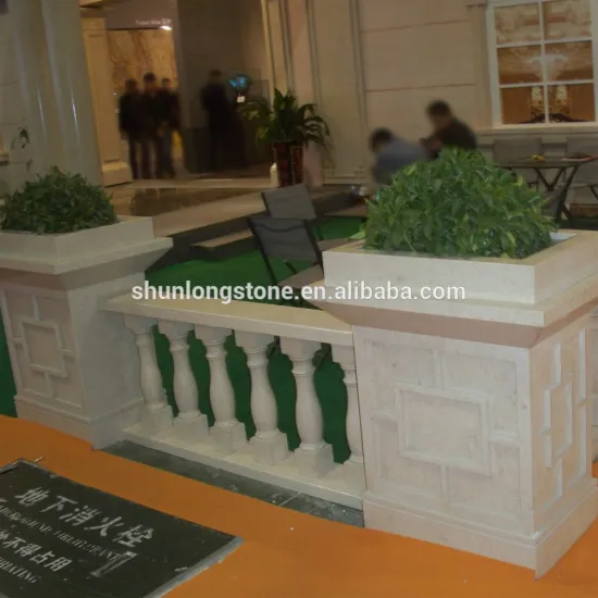 Beige Limestone balustrade & handrail,stone railing
