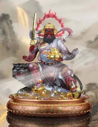 White Marble Seated Statue of the Martial God of Wealth (Zhao Gongming)