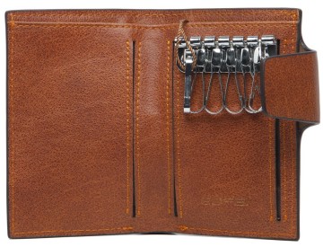 High end classic brown fashion imported cow leather key chain wallet