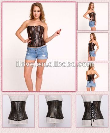 sexy fullbust leather corset skull heads corset and bustier