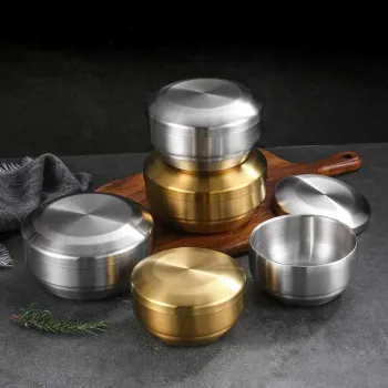 Korean Style 304 Stainless Steel Double Layer Mixing Soup Bowl with Lid