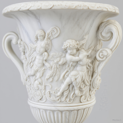 Carved White Marble Floral Urn Planter Indoor Outdoor