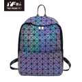 Custom fashion high quality PU leather geometric reflective luminous backpacks for men and women portable backpack for kid sch