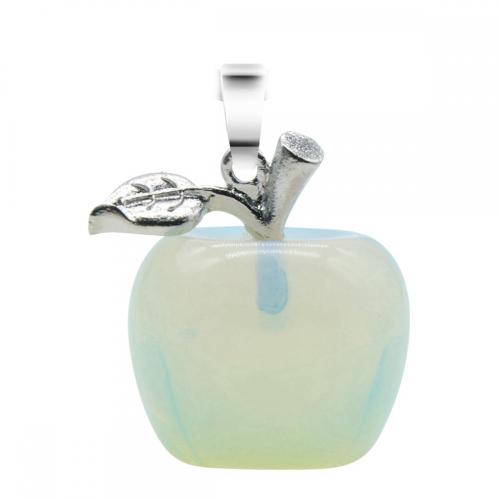 Handmade Craved 20MM Opalite Apple Pendant Necklace