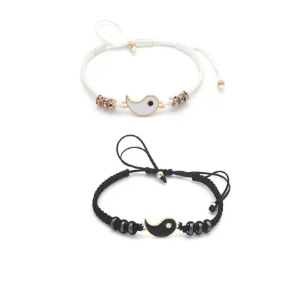 Handcrafted Yin Yang Tai Chi Couples Bracelets: Adjustable Matching Taiji Trigram Cord Jewelry for Partners