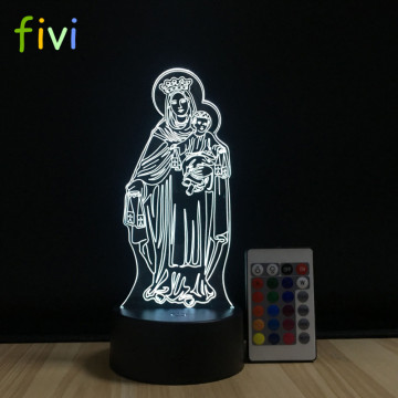 Acrylic 3D LED Night Light - Blessed Virgin Mary Touch 7 Color Changing Desk/Table Lamp