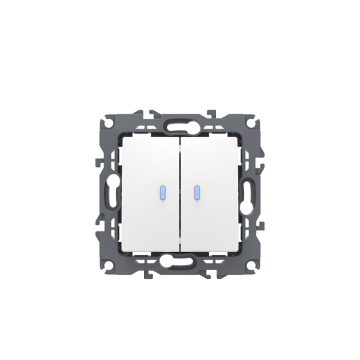 2Gang 1Way Switches with Indicator white Screwless Terminal