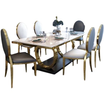 Strong and Firm Italy Marble Rock Plate Dining Table and Chair Combination