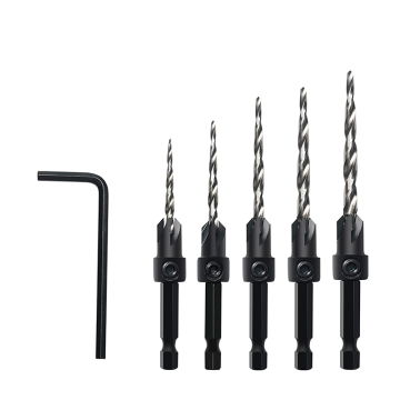 5PCS 1/4'' Hex Shank Adjustable Wood Countersink Drill Bit Set: Perfect Tool for Woodworking Screw Applications