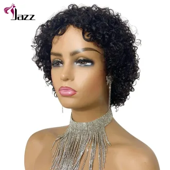 Wholesale high quality popular transsparent 13*6 lace natural black brazilian lace frontal pixie curly cut short human hair wig