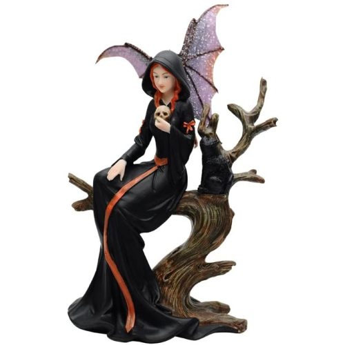 Resin Fairy Witch with Skull and Black Cat