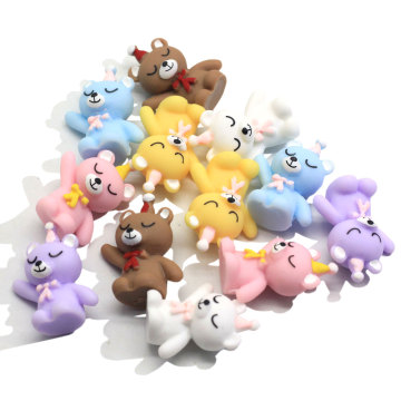 Colorful Cartoon Bear Animal Figurines 3D Resin Cartoon Bear Charms Ornaments For Wedding Party Fairy Garden Decoration