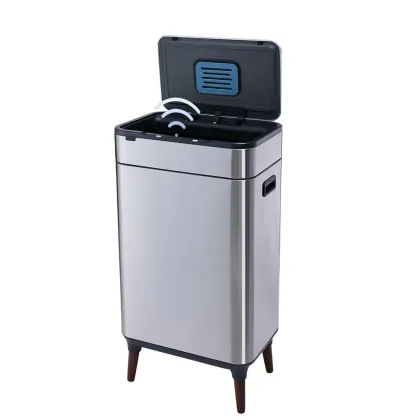 Stainless Steel Wooden-Leg Induction Trash Can