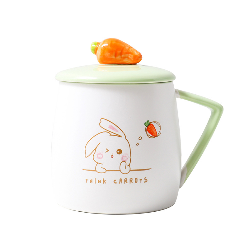 2020 small fresh Korean radish rabbit ceramic cup, with lid with spoon Mug lovely student tea milk coffee cup