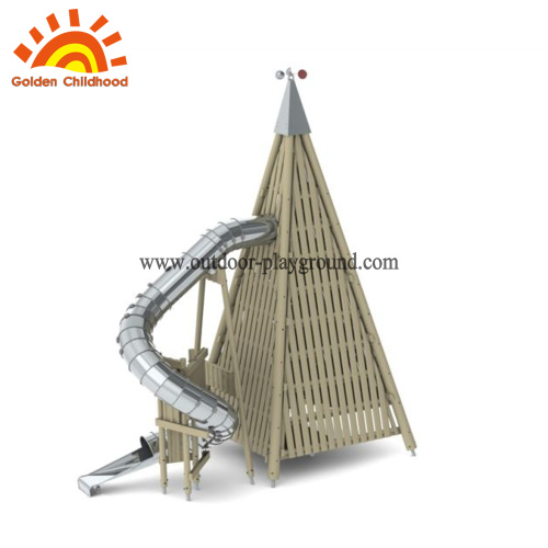 Tower bermain HPL dengan slide tabung