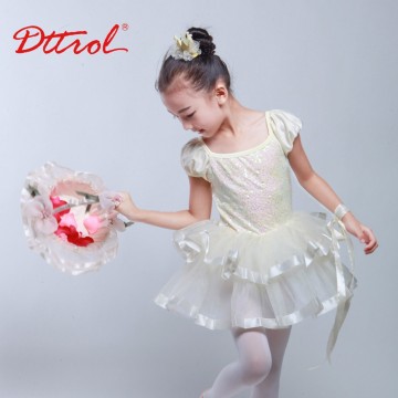 Lyrical dance costume dress sequins short sleeve princess performance for Girls D032005