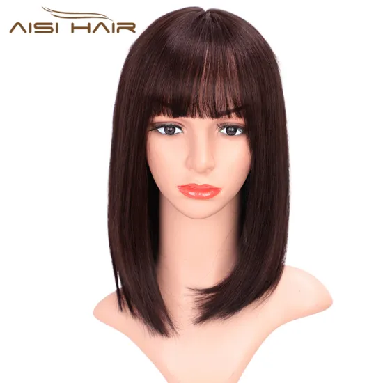 Aisi Hair Cheap 100% Brazilian Human Dark Brown Short Bob Hair Wig Silky Straight Silk Base Human Hair Wigs For Black Women