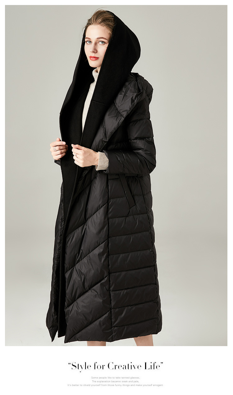 Women Double Hoods Long Down Coat