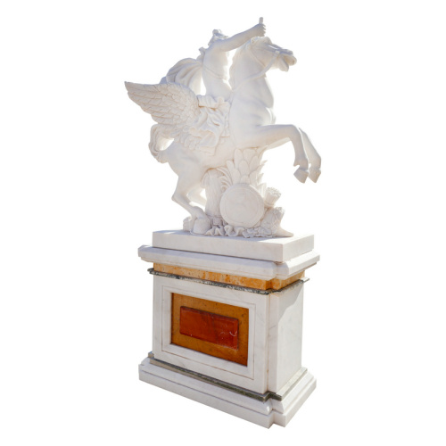 Handmade Marble Winged Horse Statue Dual Tone Base