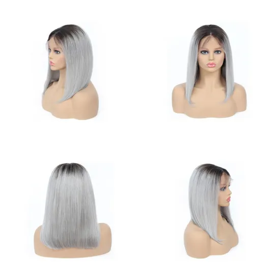 Brazilian Human Hair Cuticle Aligned Short Bob Wigs 1b/gray Lace Front Human Hair Wigs Bleached Knots Lace Front Human Hair Wig