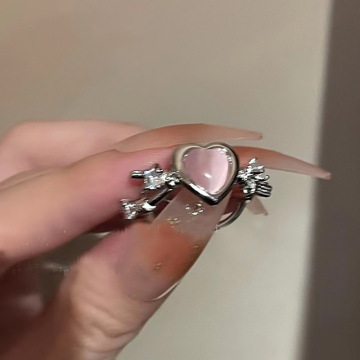 Cute Pink Heart Shaped Zircon Crown Ring - 2023 Fashion Jewelry for Women