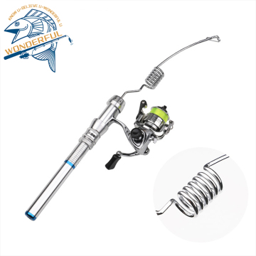 Wholesale 2pcs 37cm Stainless Steel Short Portable Winter Mini Spinning Ice Fishing Rod Reel Combo